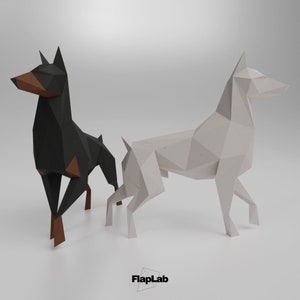 Papercraft XXL a grandezza naturale Doberman Pincher (1m/39in di altezza) scultura, Papercraft cane, modello, arte di carta fai da te, Origami, Doberman
