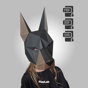 Paper Craft Doberman Dog Mask Printable Template Pdf, Svg, Dxf, Instant Download, Low Poly Dog Mask, DYI Mask, 3D Animal Mask, Origami Mask