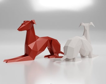 Papercraft Italiaanse windhond, hond Papercraft, digitale patronen, Greyhound papercraft, Greyhound, Papercraft, Origami, Low Poly