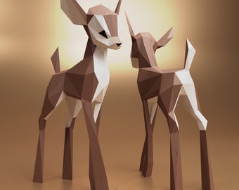 Papercraft Fawn, Cute Fawn,  Animal digital patterns, Low Poly papercraft, Deer character, Animal Papercraft, Origami animal, Low Poly