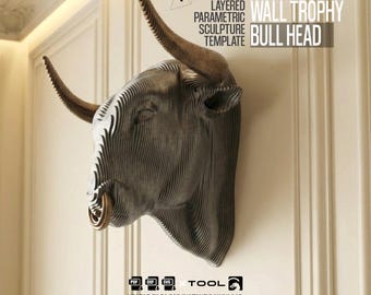 Parametric Bull Wall Art SVG 3D Layered Sculpture Laser Cut Files DXF CNC Download