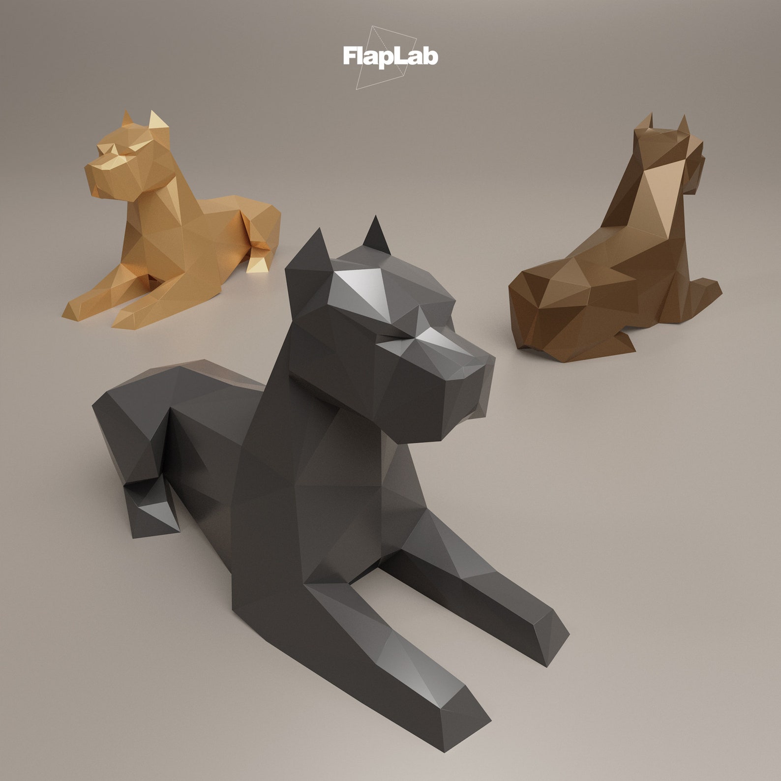 Perro Papercraft Papercraft Sentado Pitbull Perro Escultura DiY Origami, Plantilla ...