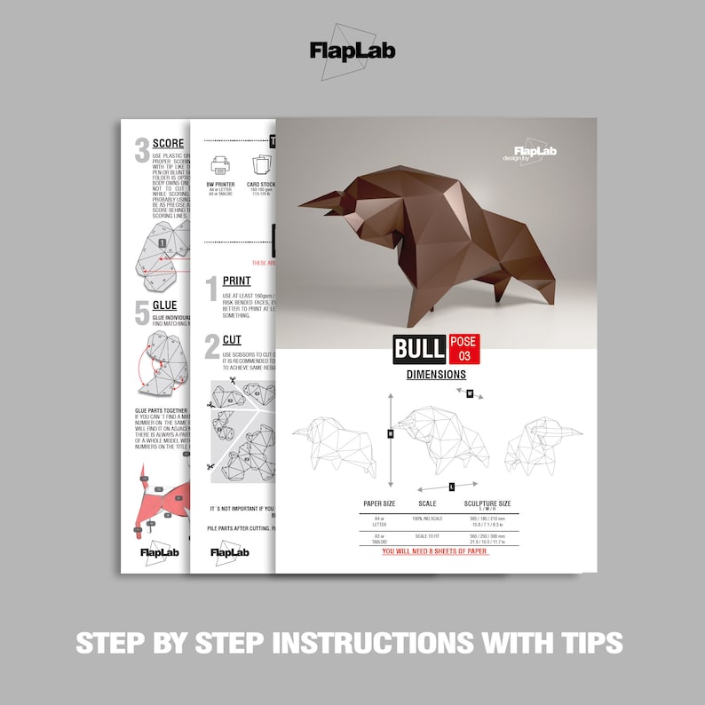 Paper Craft Bull, DIY Bull Model, Low Poly Bull Character, Origami ...
