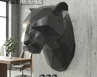 3D Panther Head Papercraft Wall Decoration Sculpture Template | Digital Download (PDF, SVG, DXF)