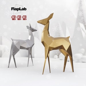 Fai da te carta artigianale cervo cervo, modello cervo, cervo low poly, origami, modello di scultura papercraft Dxf Svg per Silhouette o Cricut, Natale fai da te