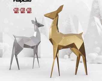 DIY Papier Handwerk Deer Doe, Reh Modell, Low Poly Doe, Origami, DIY Papierkunst Skulptur Vorlage Dxf svg für Silhouette oder Cricut, DIY Weihnachten