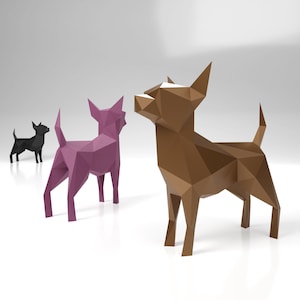 Creazione di carta Chihuahua, creazione di carta con cane, modello, creazione di animali con carta, fai da te a basso numero di poligoni, arte 3D in carta fai da te, creazione di carta, origami, decorazione a basso numero di poligoni
