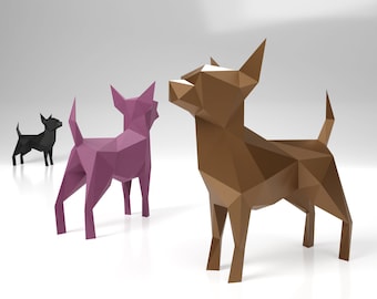 Low Poly Chihuahua Papercraft Template: DIY 3D Art (Digital Download)