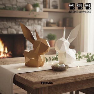 3D Papercraft Kaninchen Vorlage | Hase SVG für Cricut | DIY Geometrische Osterdeko Skulptur