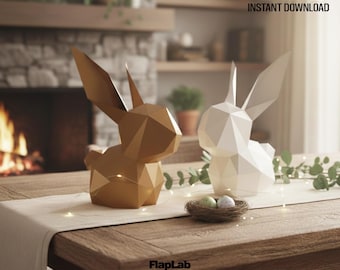 3D Papercraft Rabbit Template | Bunny SVG for Cricut | DIY Geometric Easter Decor Sculpture