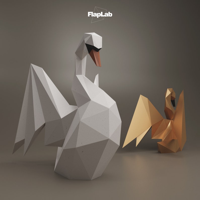 Papercraft Swan, DIY Home Decoration, Digital patterns incl. SVG DXF, Low Poly papercraft Swan, Swan character, Love Deco, Origami swan image 4