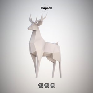 Cervo di carta fai da te, modello maschio di cervo, cervo low poly, origami, modello di scultura di carta Dxf Svg per Silhouette o Cricut, Natale fai da te