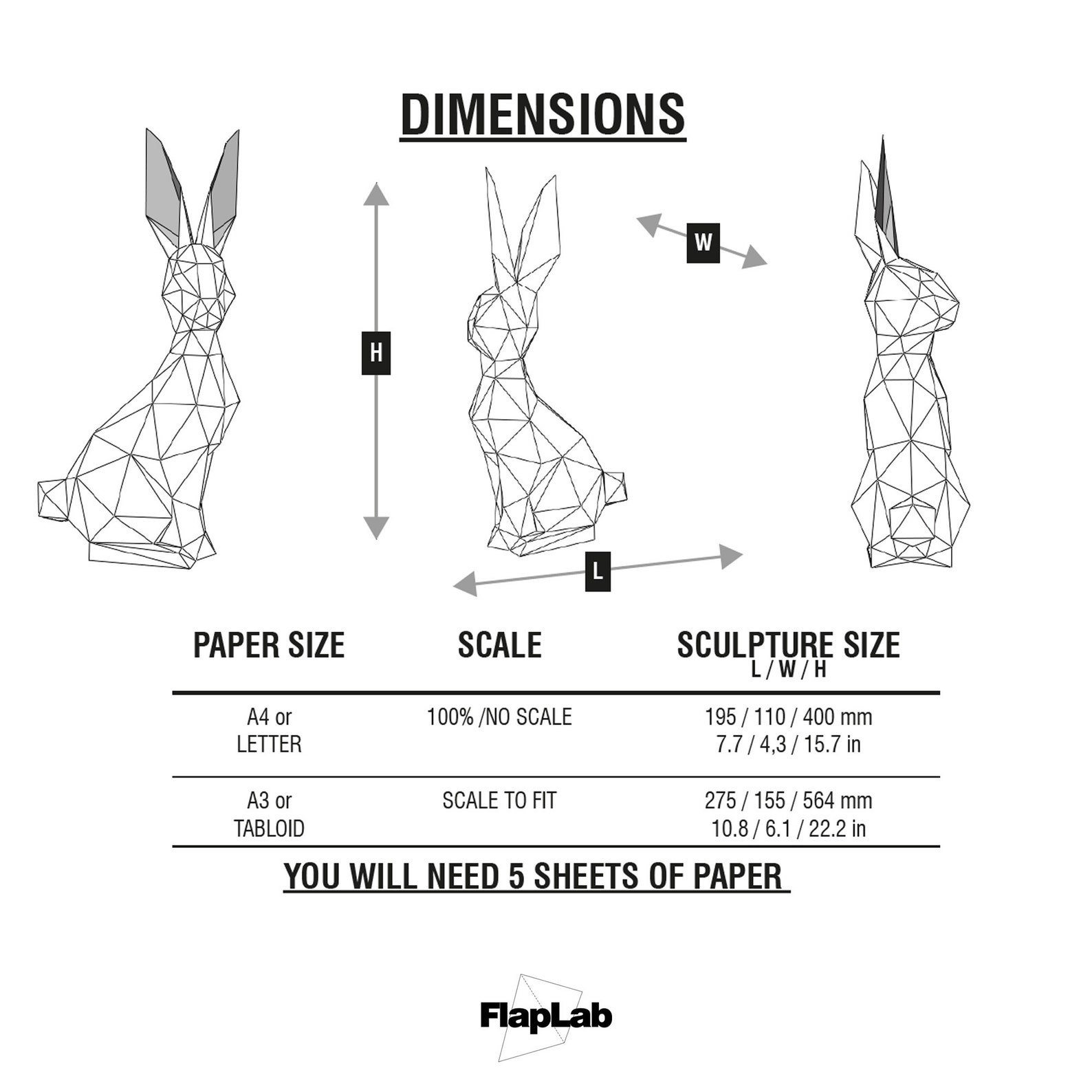3D Papercraft Rabbit Sculpture, DIY Low Poly Template (digital Download ...