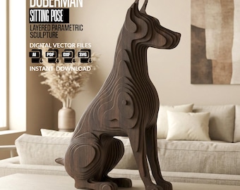 Sitting Doberman Sculpture: Layered Parametric Art for Laser Cut - Digital Svg Dxf Ai Pdf