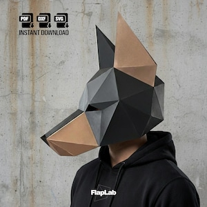 Paper Craft Doberman Dog Mask: Low Poly 3D Animal (PDF, SVG, DXF)