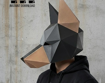 Máscara de dóberman de papel: Animal 3D de baja poligonización (PDF, SVG, DXF)