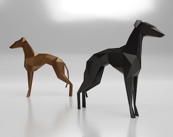 Italiaanse windhond Papercraft: Low Poly DIY hondensculptuur (digitaal patroon)