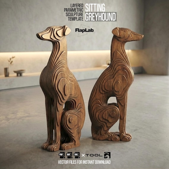 Greyhound Sculpture: Layered 3D Art, Laser Cut CNC (Digital Svg Dxf Pdf)