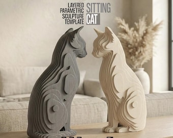 Sitting Cat Parametric Sculpture Template: Layered 3D Laser Cut Files (SVG, DXF, PDF)