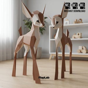 Escultura de ciervo de baja poli (Papel artesanal) - Patrones digitales (PDF, SVG, DXF)