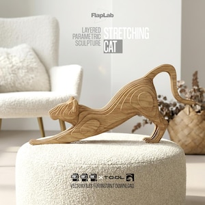Escultura paramétrica de gato / Patrón de gato 3D cortado con láser (descarga digital)
