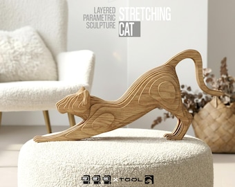 Cat Parametric Sculpture | 3D Cat Laser Cut Pattern (Digital Download)