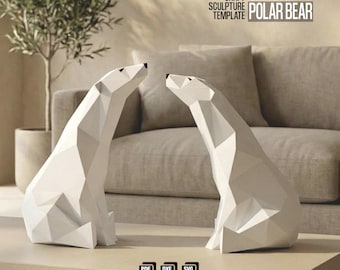 Sitting Polar Bear 3D PaperCraft Template PDF, SVG, DXF (Digital Download)