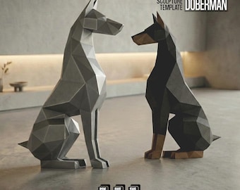 Doberman Dog 3D PaperCraft Template (PDF, SVG, DXF)