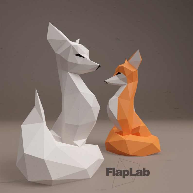 Papercraft Fuchs, Niedlicher Fuchs, Digitale Muster, Low Poly Papercraft, Fuchs Charakter, Papercraft, Origami, Low Poly Bild 1