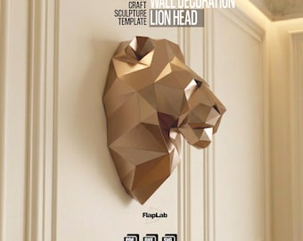 3D Lion Head Papercraft Wall Decoration Sculpture Template | Digital Download (PDF, SVG, DXF)