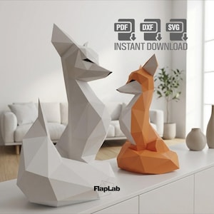 Fox 3D Papercraft: Low Poly Origami Sculpture Template - Digital Pdf Svg Dxf Patterns