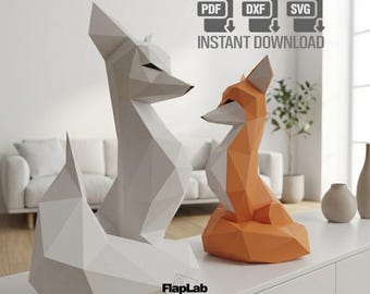 Fox 3D Papercraft: Low Poly Origami Sculpture Template - Digital Pdf Svg Dxf Patterns