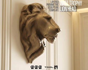 Lion Parametric Sculpture | 3D Wall trophy Cut Pattern (Digital Download)