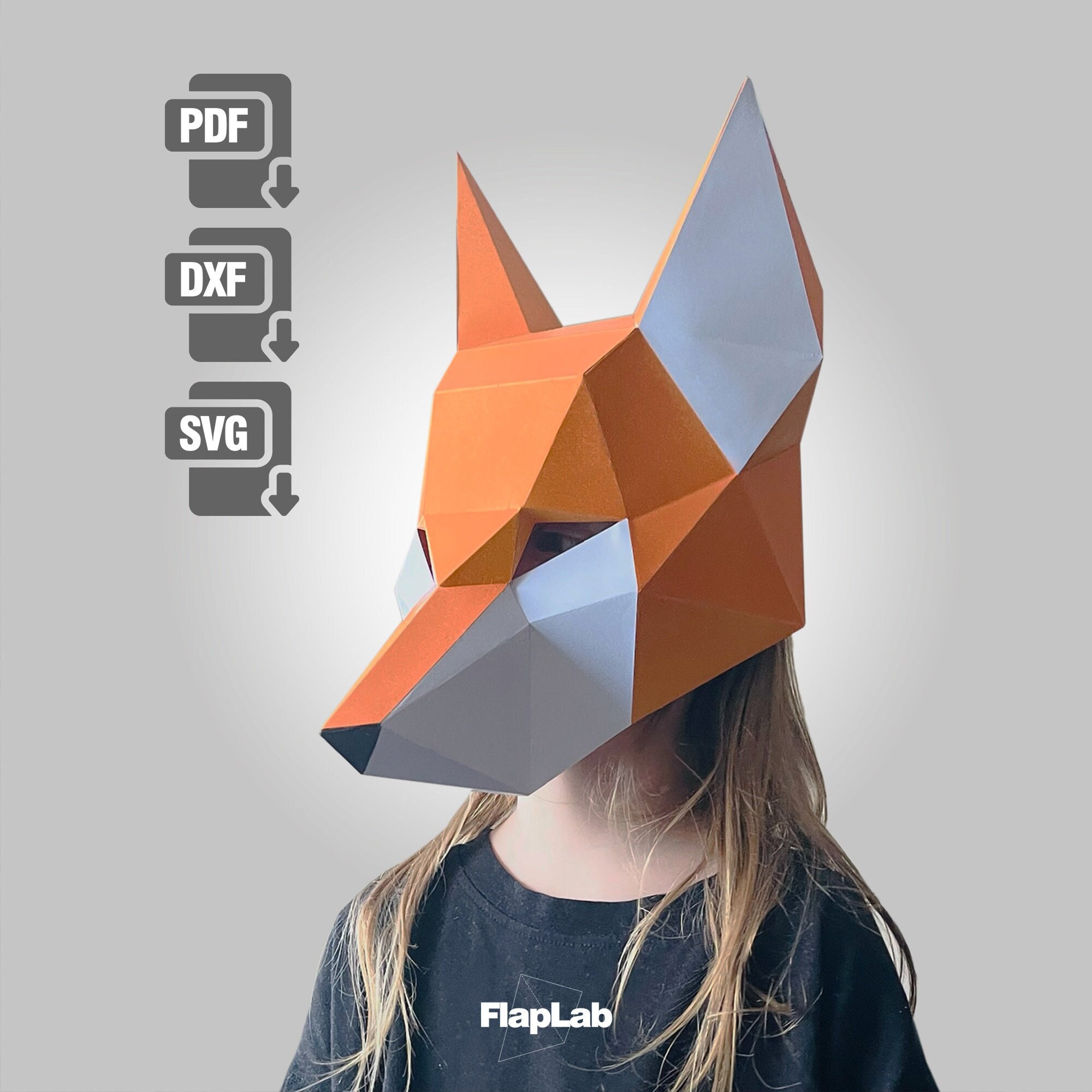 Nekomata Yokai Cat Mask Head Mask 3D Low Poly DIY Papercraft PDF