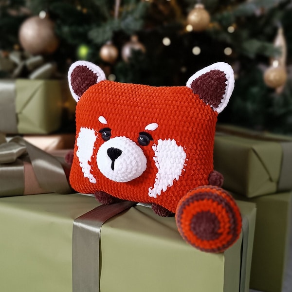 Petit panda au crochet, coussin au crochet petit panda, panda roux au crochet, modèle panda amigurumi, jouet au crochet, décoration au crochet