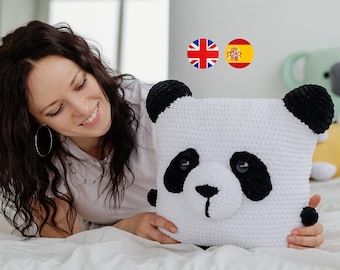 Patrón panda crochet, oso panda crochet, panda amigurumi, panda almohada crochet, osito crochet, patrón osito crochet, juguete crochet