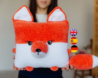 Crochet pattern fox, crochet pillow fox, amigurumi pattern fox, amigurumi fox pattern, crochet toy fox, crochet plush fox, crochet decor