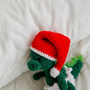 Crochet pattern dino, crochet christmas toy, amigurumi christmas pattern, crochet dino pattern,christmas crochet decor, plusie dinosaur image 3