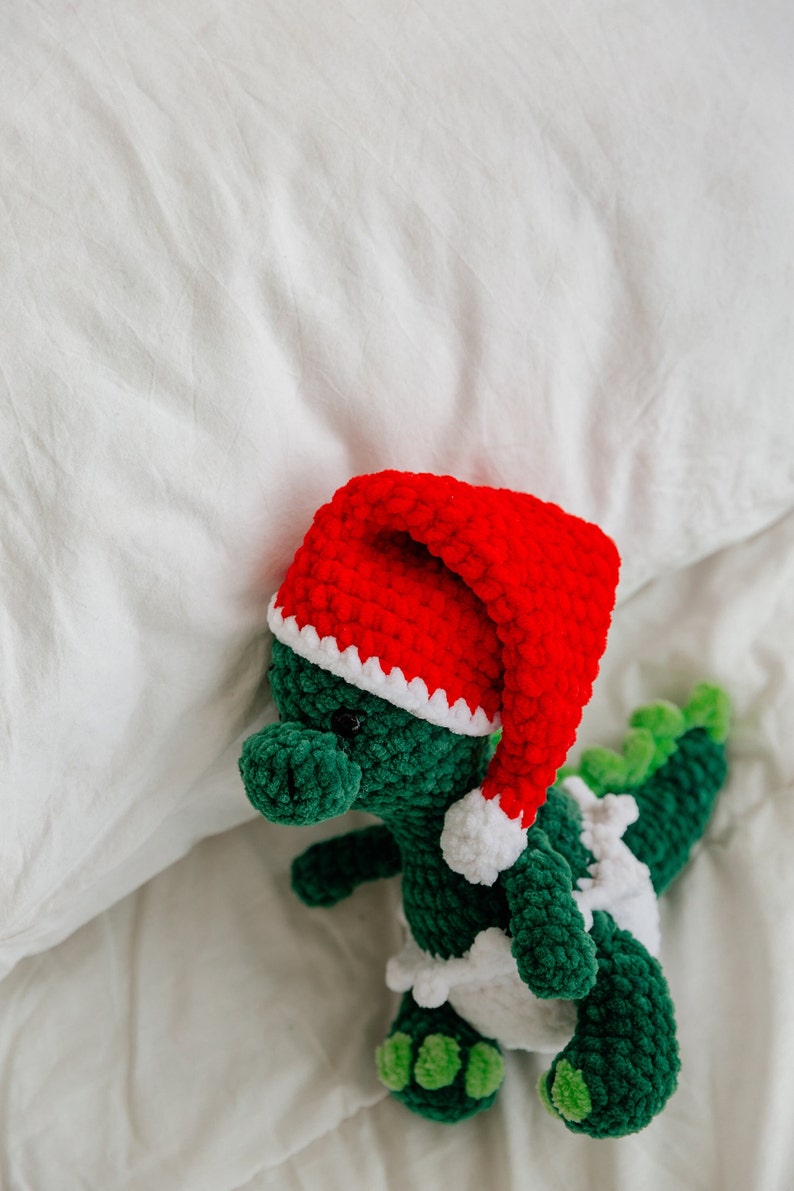 Crochet pattern dino, crochet christmas toy, amigurumi christmas pattern, crochet dino pattern,christmas crochet decor, plusie dinosaur image 3