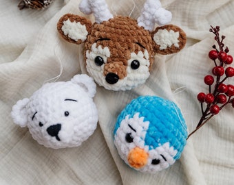 Adornos navideños en crochet, decoración navideña en crochet, juguete navideño en crochet, adornos en patrón de crochet, reno en crochet, osito amigurumi