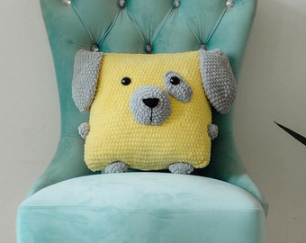 Patrón de perro de ganchillo, perro amigurumi, perro de juguete amigurumi, almohada de crochet para niños, patrón de perro de crochet, almohada de crochet para decoración, juguetes de crochet