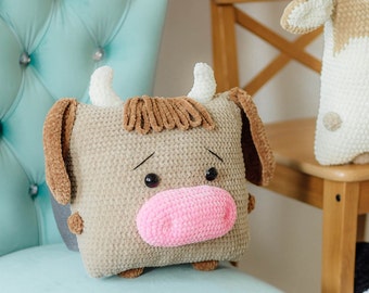 Crochet pattern bull, crochet bull pattern, amigurumi bull, amigurumi pattern bull, crochet pillow pattern, crochet pillow bull, crochet cow