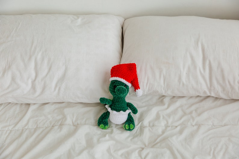 Crochet pattern dino, crochet christmas toy, amigurumi christmas pattern, crochet dino pattern,christmas crochet decor, plusie dinosaur image 8