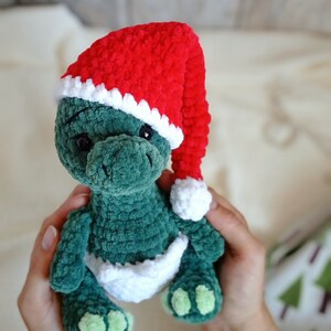 Crochet pattern dino, crochet christmas toy, amigurumi christmas pattern, crochet dino pattern,christmas crochet decor, plusie dinosaur image 10