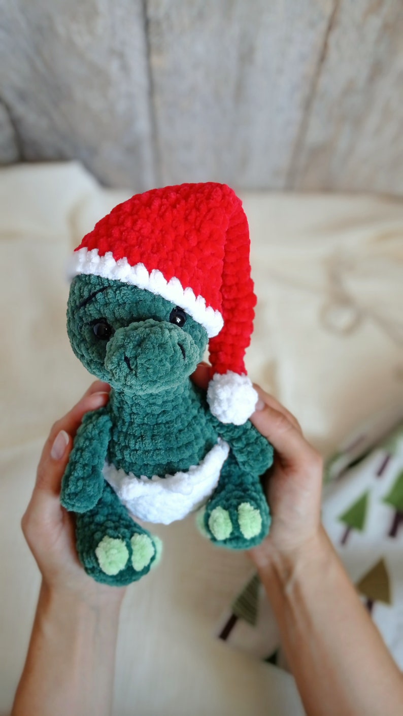 Crochet pattern dino, crochet christmas toy, amigurumi christmas pattern, crochet dino pattern,christmas crochet decor, plusie dinosaur image 10