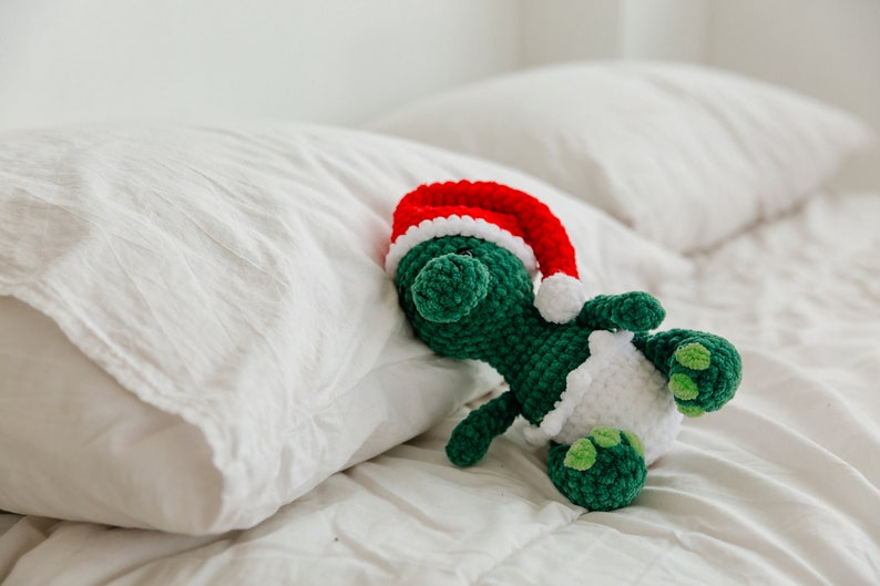 Crochet pattern dino, crochet christmas toy, amigurumi christmas pattern, crochet dino pattern,christmas crochet decor, plusie dinosaur image 9