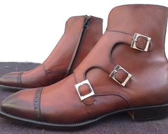 Details about Handmade Men's Leather Dress Fashion Triple Monk Straps Stylish Casual Boots-727 Details about Handmade Men's Leather Dress Fashion Triple Monk Straps Stylish Casual Boots-727