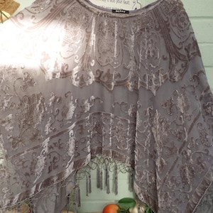 JAYLEY Statement Grey Silk Devore Poncho / Wedding / Cruise / Arm Cover