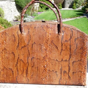 Original Mid Century Vintage Large Snakeskin Bag, Weekend, Shopper 1940/50 Brown