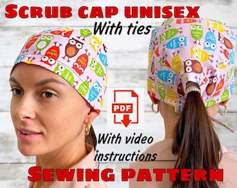 Scrub Cap Unisex Schnittmuster mit Video Anweisungen, druckbares Scrub Hat Schnittmuster, chirurgisches Hutmuster, medizinisches Mützenmuster